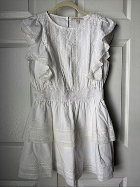 CHELSEA&VIOLET 100% cotton Bekah White Lace-Trim Ruffle Summer Dress
